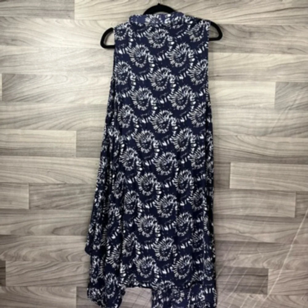 Ellos Womens Shrug‎ Blue White Tie Dye Sleeveless Open Front Fly Away Cover Up 0